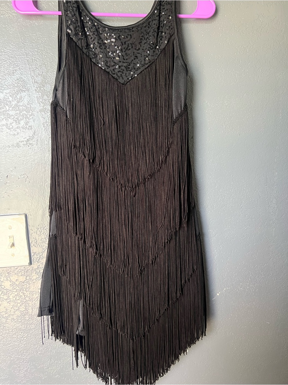 Black Fringe Sequin Sleeveless Dress